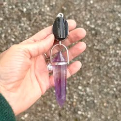 Wand of Kali- masterpiece Black Tourmaline with Amethyst Vogel crystal