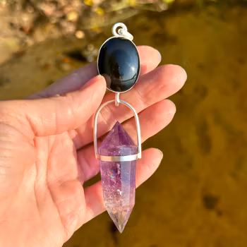 Masterpiece- Rainbow Obsidian with Amethyst Vogel.  Stellar Collection