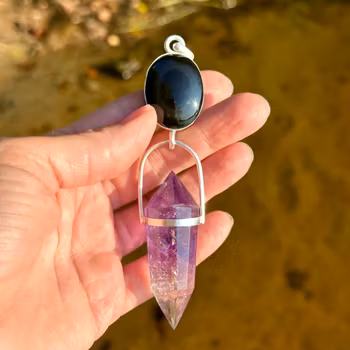 Masterpiece- Rainbow Obsidian with Amethyst Vogel.  Stellar Collection