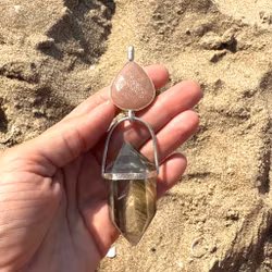 Natural Moonstone with a Golden Shimmer, with naturally double terminated Lodolite