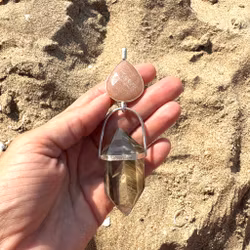 Natural Moonstone with a Golden Shimmer, with naturally double terminated Lodolite