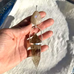 Lemurian High Priestess, Apricot Rainbow Moonstone with Citrine Vogel