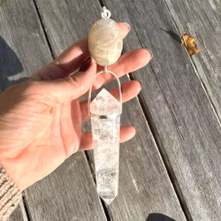 Pleiadian High Priestess - Apricit Rainbow Moonstone with 24 sided Clear Quartz Vogel