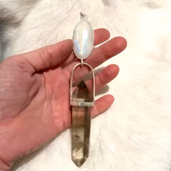 Freja -lightcodes- Moonstone with naturally double terminated Lodolite with Phantoms