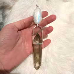 Freja -lightcodes- Moonstone with naturally double terminated Lodolite with Phantoms