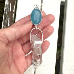 Mermaid light codes- Dark Aquamarine with Himalayan quartz with inclusions
