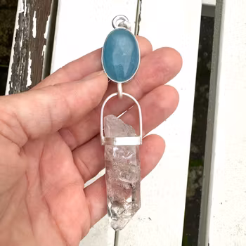 Mermaid light codes- Dark Aquamarine with Himalayan quartz with inclusions