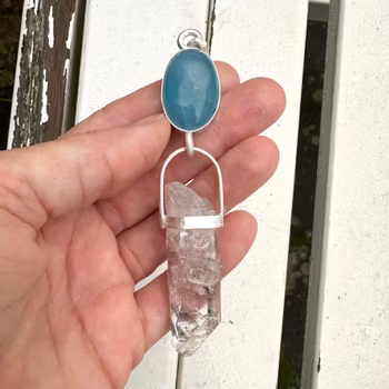 Mermaid light codes- Dark Aquamarine with Himalayan quartz with inclusions