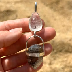 White and Black Raven- Black and white Wolf- Golden Beryl with Naturally double terminated Himalayan Quartz