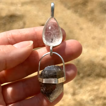 White and Black Raven- Black and white Wolf- Golden Beryl with Naturally double terminated Himalayan Quartz