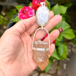 Red Godess- Sisterhood of the Rose- Apricot Rainbow Moonstone with Red Enhydro from the Himalayas