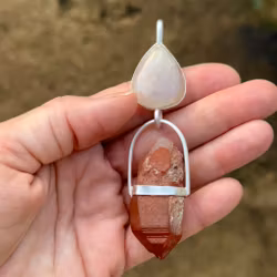 Fire Priestess - Apricot rainbow Moonstone with Red Quartz.