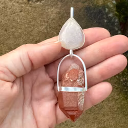 Fire Priestess - Apricot rainbow Moonstone with Red Quartz.