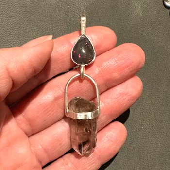 Isis as the Black Godess- Black opal with Norwegian Clear Quartz with Anatas