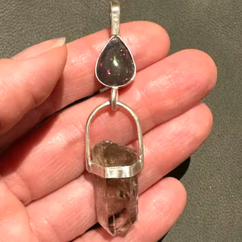 Isis as the Black Godess- Black opal with Norwegian Clear Quartz with Anatas