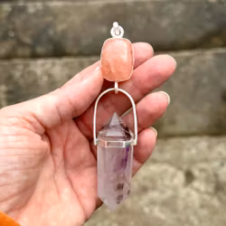 Sovereignty, Morganite with magical cleqr quartz with amethyst and smokey quartz