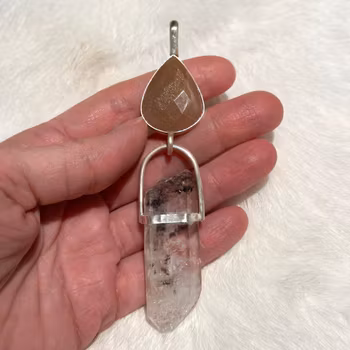 High Priestess, Natural Moonstone with Himalayan Quartz