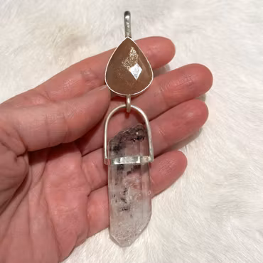 High Priestess, Natural Moonstone with Himalayan Quartz