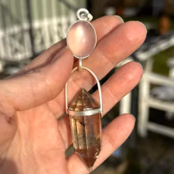 White Rose- White natural Moonstone with Cat Eye effect with Cotrine Vogel