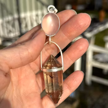 White Rose- White natural Moonstone with Cat Eye effect with Cotrine Vogel