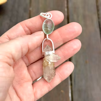 Mary Magdalene and Christ consciousness in holy balance.  Green and pink tourmaline with very special clear quartz crystal