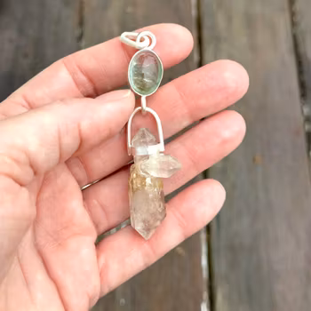 Mary Magdalene and Christ consciousness in holy balance.  Green and pink tourmaline with very special clear quartz crystal