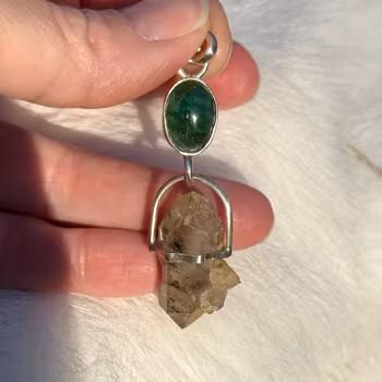 Merlin-Odin- Green Tourmaline with double terminated Quartz from Norway