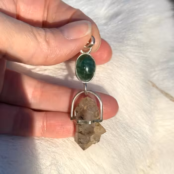 Merlin-Odin- Green Tourmaline with double terminated Quartz from Norway