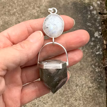 Gate to Avalon- Rainbow moonstone with Lodolite