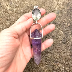 Oracle of Aether- the fifth element- green Amethyst with Amethyst Vogel crystal