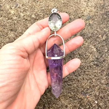 Oracle of Aether- the fifth element- green Amethyst with Amethyst Vogel crystal