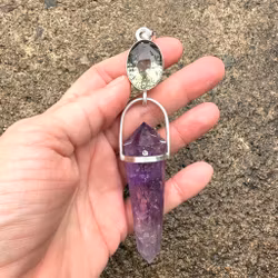 Oracle of Aether- the fifth element- green Amethyst with Amethyst Vogel crystal