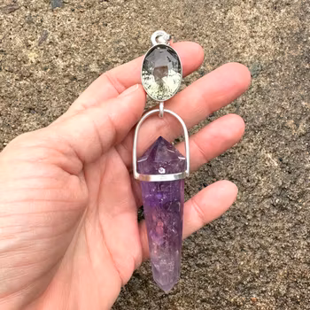 Oracle of Aether- the fifth element- green Amethyst with Amethyst Vogel crystal