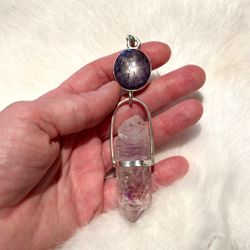 The cosmic grandmothers - Star Sapphire with amazing Brandenberg Amethyst