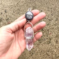 The cosmic grandmothers - Star Sapphire with amazing Brandenberg Amethyst