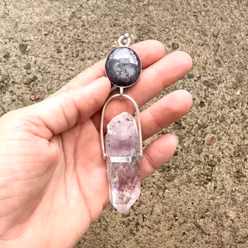 The cosmic grandmothers - Star Sapphire with amazing Brandenberg Amethyst
