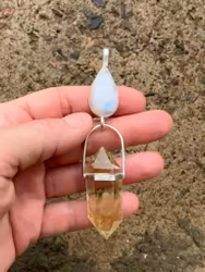 Oracle of the Sun, the Moon and The Unified Field-  Rainbow Moonstone with double terminated Citrine.