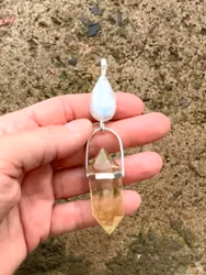 Oracle of the Sun, the Moon and The Unified Field-  Rainbow Moonstone with double terminated Citrine.