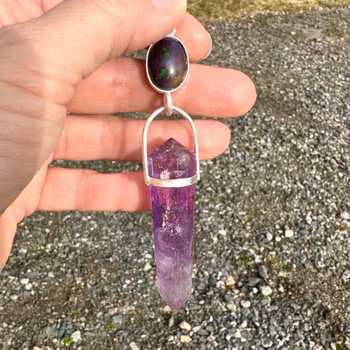 Connection to the cosmic heart of Sophia- Black Opal with Amethyst Vogel