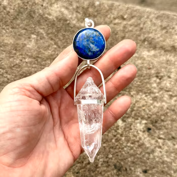 Blue Pearl- Pleiading Godess. Lapis Lazilu with clear quartz Vogel crystal.