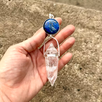 Blue Pearl- Pleiading Godess. Lapis Lazilu with clear quartz Vogel crystal.