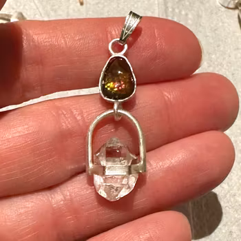 Fenix rising- The illuminated collection  Fire Agate with Herkimer Diamond.
