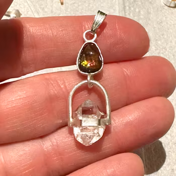 Fenix rising- The illuminated collection  Fire Agate with Herkimer Diamond.