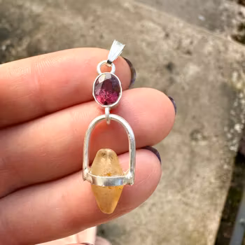 The Illuminated collection- The dark pink Rose - Pink Tourmaline with Raw Sapphire.