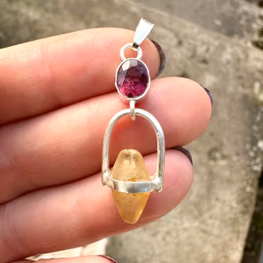 The Illuminated collection- The dark pink Rose - Pink Tourmaline with Raw Sapphire.