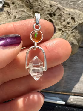 Illuminated Playfulness and passion- Fire Opal with Herkimer Diamond -