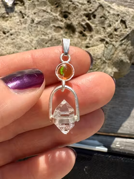 Illuminated Playfulness and passion- Fire Opal with Herkimer Diamond -