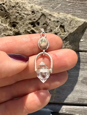Ancient Dragon light codes- Mexican fire opal in matrix with Herkimer diamond