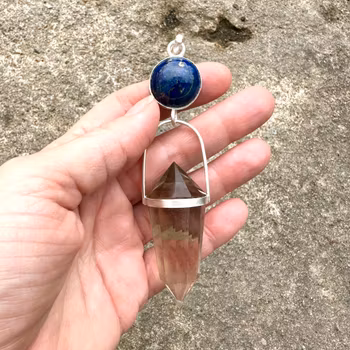 Awakening from the Pleiadies-Lapis lazuli with Smokey Citrine Quartz Vogel crystal.