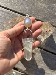 Priestess of water- Apricot rainbow moonstone with ocean Lodolite